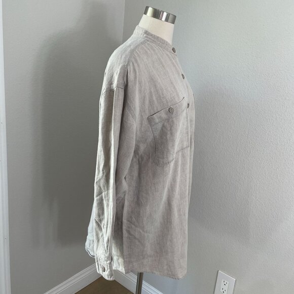 Eddie Bauer Womens Medium 100% Linen Oversized Mandarin Collar Button Up Shirt - Picture 2 of 8